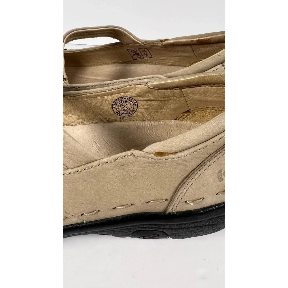 Keen Mary Jane Shoes Beige Leather Floral Leaf Applique Comfort Flats Womens 8.5